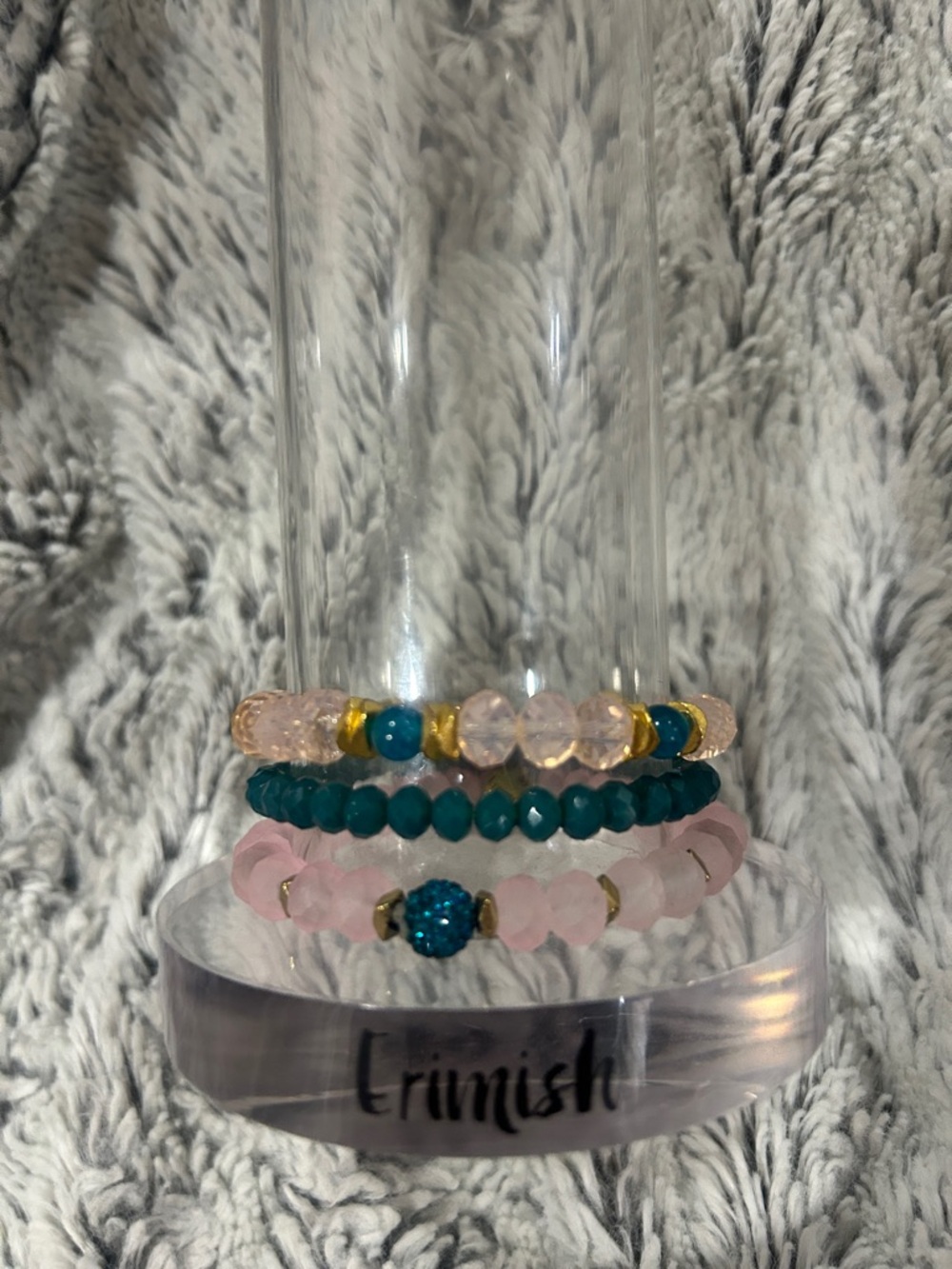 Erimish Stack of Pink and Teal Beaded Bracelets